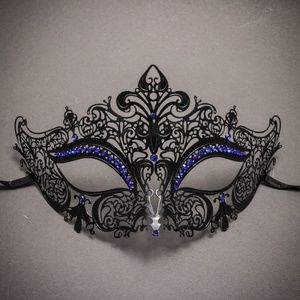 Party Queen Venetian Mask with Sparkling Blue Woman Wedding Party Eye Mask